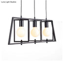 DecorBites™ Black Metal 3-Light Chandelier for Dining Room with Exposed Bulbs - Simple Island Lighting