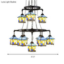 DecorBites™ Black Stained Glass 2-Tier Chandelier for Lodge Style Living Rooms