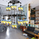 DecorBites™ Black Stained Glass 2-Tier Chandelier for Lodge Style Living Rooms