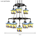 DecorBites™ Black Stained Glass 2-Tier Chandelier for Lodge Style Living Rooms