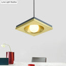 DecorBites™ Blue and Gold Modernist Drop Pendant Ceiling Fixture with Metal Concave Squares and 1 Bulb for Bedrooms