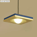 DecorBites™ Blue and Gold Modernist Drop Pendant Ceiling Fixture with Metal Concave Squares and 1 Bulb for Bedrooms
