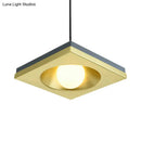DecorBites™ Blue and Gold Modernist Drop Pendant Ceiling Fixture with Metal Concave Squares and 1 Bulb for Bedrooms