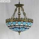 DecorBites™ Blue Baroque Bowl Stained Glass Pendant Light - 3-Bulb Hanging Indoor Light for Libraries
