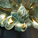 Modern blue glass led pendant lamps dining room gold petal chandelier
