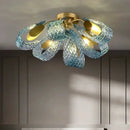 Modern blue glass led pendant lamps dining room gold petal chandelier
