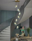 Modern blue glass led pendant lamps dining room gold petal chandelier