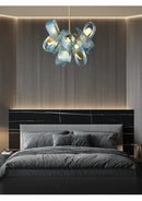 Modern blue glass led pendant lamps dining room gold petal chandelier