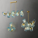 Modern blue glass led pendant lamps dining room gold petal chandelier