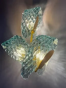 Modern blue glass led pendant lamps dining room gold petal chandelier