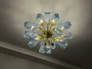 Modern blue glass led pendant lamps dining room gold petal chandelier