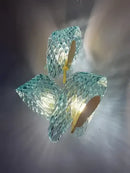 Modern blue glass led pendant lamps dining room gold petal chandelier