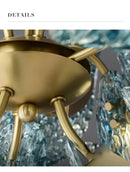 Modern blue glass led pendant lamps dining room gold petal chandelier
