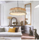 Decorbites bohemian tassel chandelier natural woven bedroom light