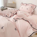 DecorBites™ Bow Embroidery Bedding Set with Ruffles