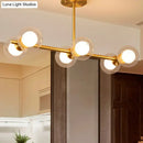 DecorBites™ Brass Finish 6-Light Postmodern Linear Island Pendant with Glass Ball Shade