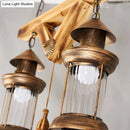 Rustic wood and bronze 4-light island fixture kitchen chandelier