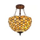 DecorBites™ Bronze Tiffany Style 3-Light Ceiling Fixture - Semi Flush Mount for Bedroom with Chain and Rod, H8" x D12