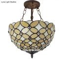 DecorBites™ Bronze Tiffany Style 3-Light Ceiling Fixture - Semi Flush Mount for Bedroom with Chain and Rod, H8" x D12