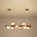 Modern linear brown wood island pendant – kitchen dining room light