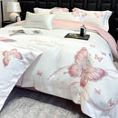 Decorbites butterfly embroidery white & pink bedding set bedroom luxury