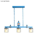 DecorBites™ Cartoon 3 Bulbs Island Pendant Light with Dual Cylinder Pendulum Sky/Water Blue Glass Shades
