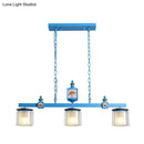 DecorBites™ Cartoon 3 Bulbs Island Pendant Light with Dual Cylinder Pendulum Sky/Water Blue Glass Shades