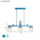 DecorBites™ Cartoon 3 Bulbs Island Pendant Light with Dual Cylinder Pendulum Sky/Water Blue Glass Shades