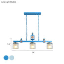 DecorBites™ Cartoon 3 Bulbs Island Pendant Light with Dual Cylinder Pendulum Sky/Water Blue Glass Shades