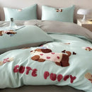 Decorbites cartoon embroidered pink & cream bedding set bedroom cotton