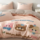 Decorbites cartoon embroidered pink & cream bedding set bedroom cotton