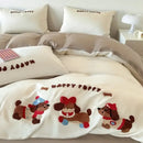 Decorbites cartoon embroidered pink & cream bedding set bedroom cotton