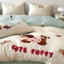 Decorbites cartoon embroidered pink & cream bedding set bedroom cotton