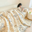 Decorbites cartoon print cream velvet quilted blanket bedroom bedding