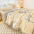 Decorbites cartoon print cream velvet quilted blanket bedroom bedding