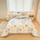 Decorbites cartoon print cream velvet quilted blanket bedroom bedding