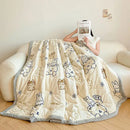 Decorbites cartoon print cream velvet quilted blanket bedroom bedding