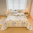 Decorbites cartoon print cream velvet quilted blanket bedroom bedding
