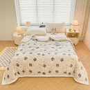 Decorbites cartoon print cream velvet quilted blanket bedroom bedding