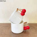 Modern white ceramic cherry handle mug dining room cup
