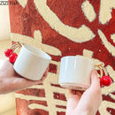 Modern white ceramic cherry handle mug dining room cup