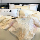 Chic embroidered light blue and gold bedding set bedroom decor
