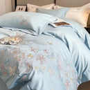 Chic embroidered light blue and gold bedding set bedroom decor