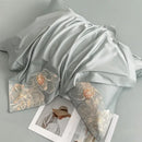 Chic embroidered light blue and gold bedding set bedroom decor