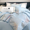 Chic embroidered light blue and gold bedding set bedroom decor