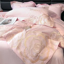 Chic embroidered light blue and gold bedding set bedroom decor