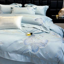 Chic embroidered light blue and gold bedding set bedroom decor