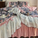 Princess pink & cream chiffon lace ruffles bedding set bedroom
