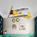 Yellow & silver biplane aircraft led chandelier for boys bedroom