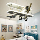 Yellow & silver biplane aircraft led chandelier for boys bedroom